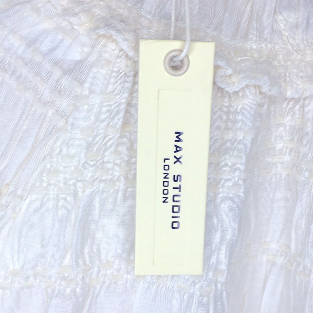NWT✨ Max Studio London Puff Sleeve Tie Neck Gathered Elegant Cream Blouse Sm! - Picture 10 of 10